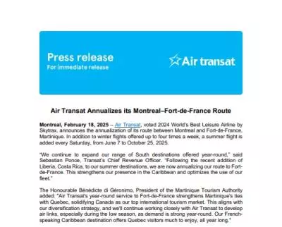 press release air transat