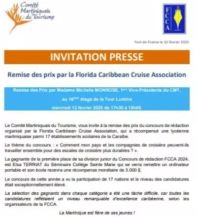 Invitation presse pour la remise de prix du concours FFCA en Martinique